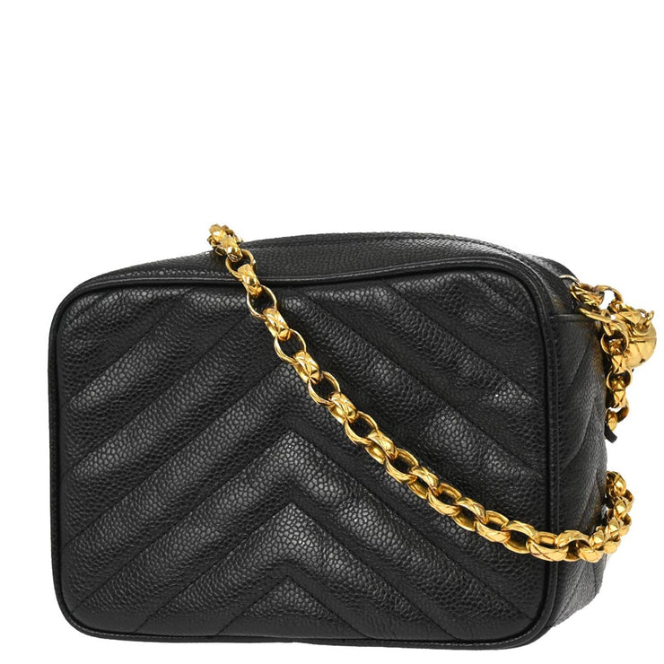 Chanel Black Caviar V Stitches Camera Bag Mini