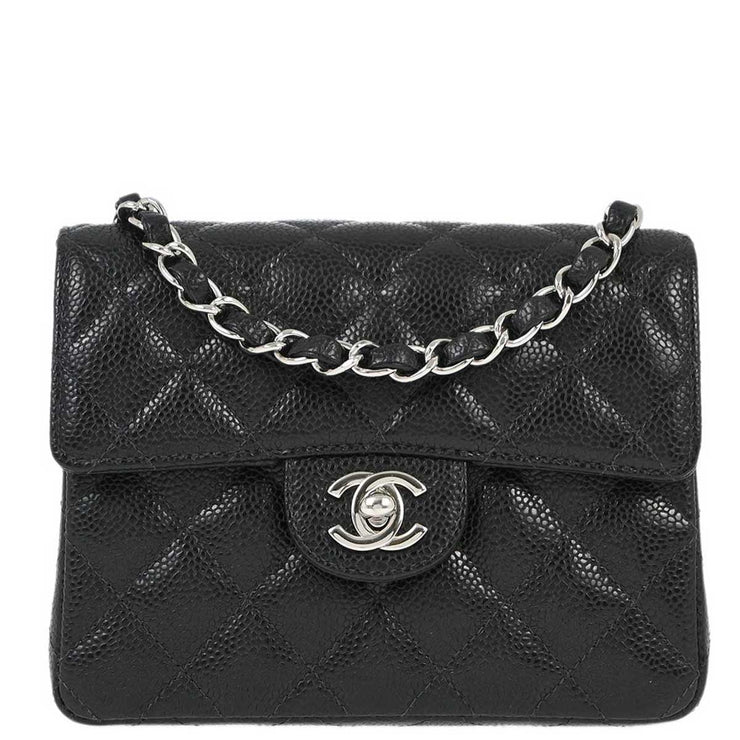 Chanel Black Caviar Mini Classic Square Flap Shoulder Bag 17