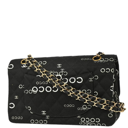 Chanel 2001-2003 Black Canvas COCO Medium Classic Double Flap Shoulder Bag