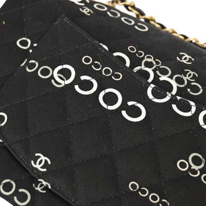 Chanel 2001-2003 Black Canvas COCO Medium Classic Double Flap Shoulder Bag