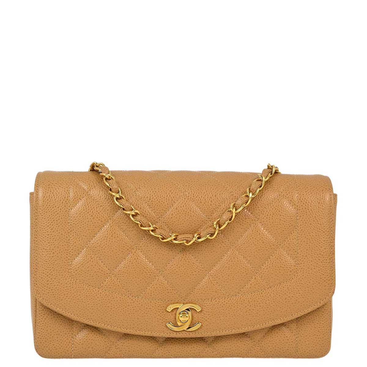 Chanel 1991-1994 Beige Caviar Medium Diana Shoulder Bag