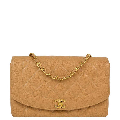 Chanel 1991-1994 Beige Caviar Medium Diana Shoulder Bag