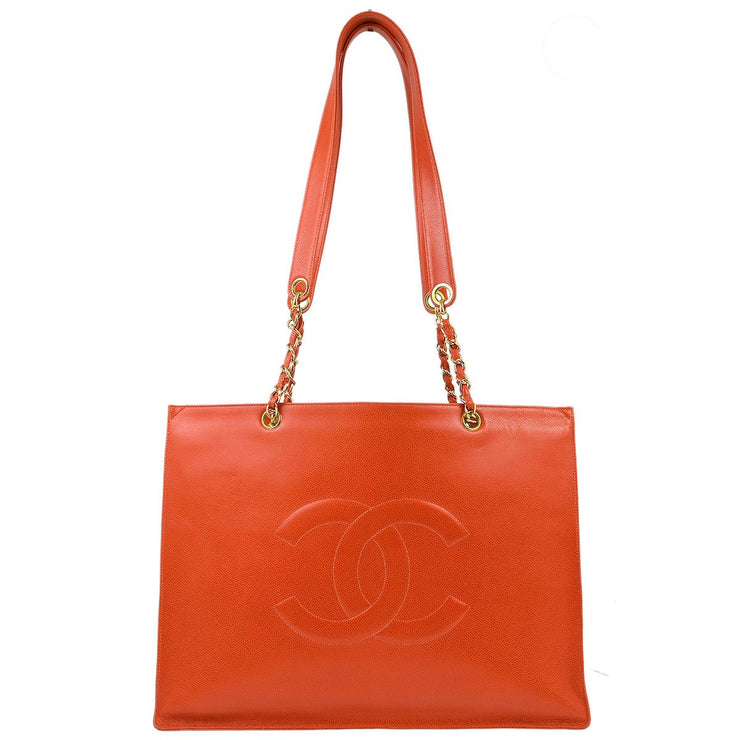 Chanel Orange Caviar Shoulder Tote Bag