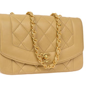 Chanel 1991-1994 Beige Lambskin Small Diana Shoulder Bag