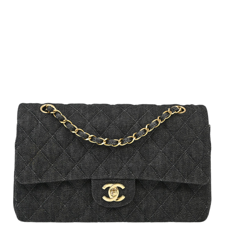 Chanel Black Denim Medium Classic Double Flap Shoulder Bag