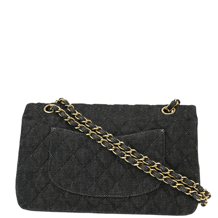 Chanel Black Denim Medium Classic Double Flap Shoulder Bag