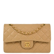 Chanel Beige Lambskin Small Classic Double Flap Shoulder Bag