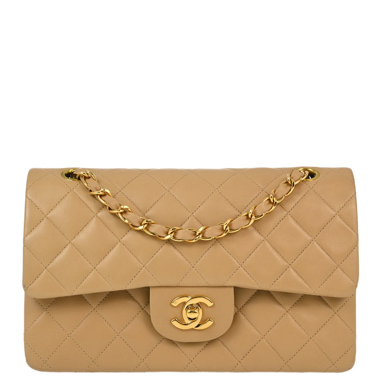 Chanel Beige Lambskin Small Classic Double Flap Shoulder Bag