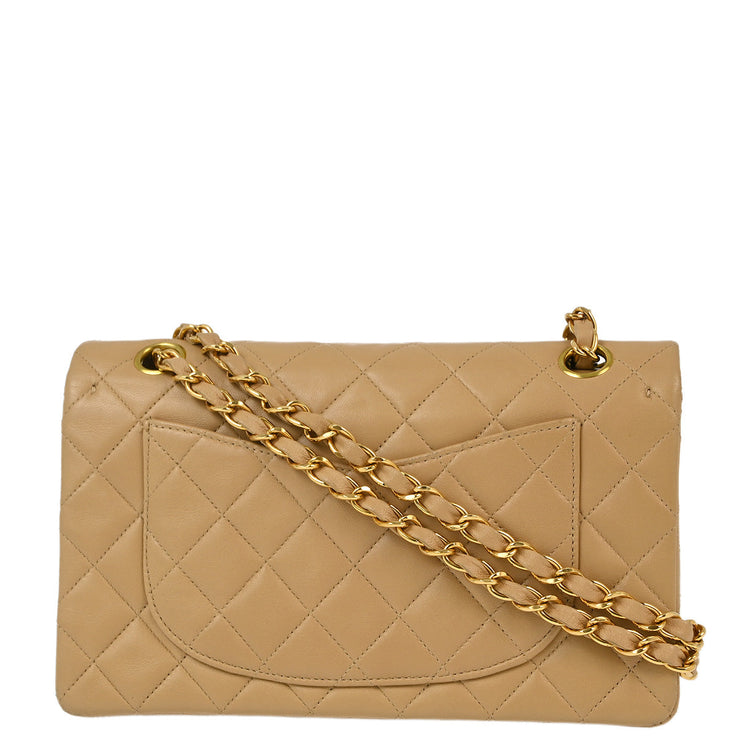 Chanel Beige Lambskin Small Classic Double Flap Shoulder Bag