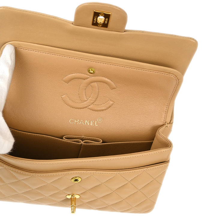 Chanel Beige Lambskin Small Classic Double Flap Shoulder Bag