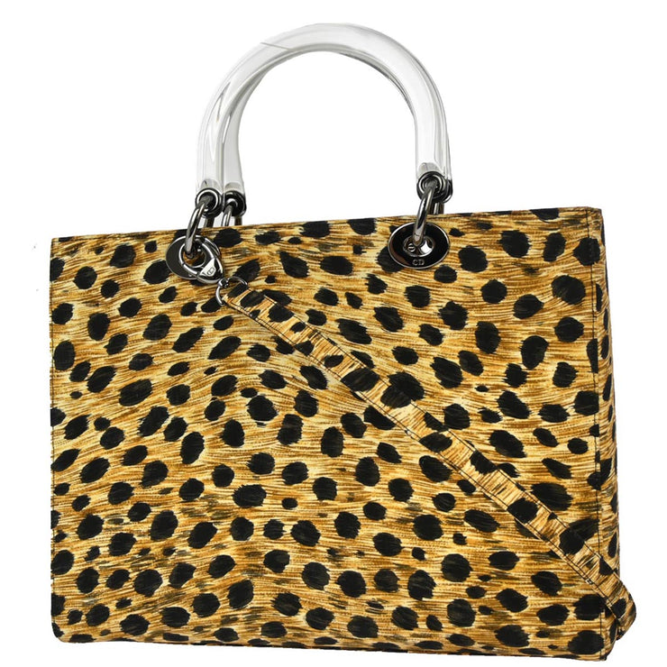 Christian Dior Yellow Cheetah Lady Dior 2way Shoulder Handbag