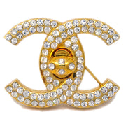 Chanel CC Turnlock Rhinestone Charm Brooch Pin Gold 96A