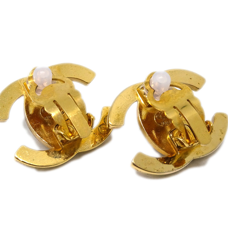 Chanel Gold CC Turnlock Earrings Rhinestone Clip-On 96A