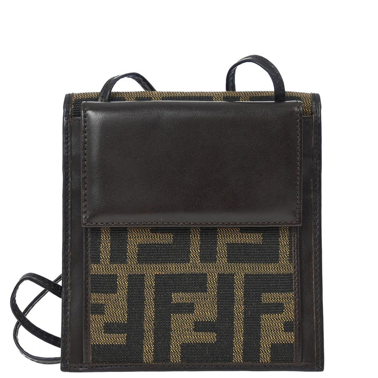 Fendi Zucca Pattern Shoulder Bag Wallet Purse Pochette Brown