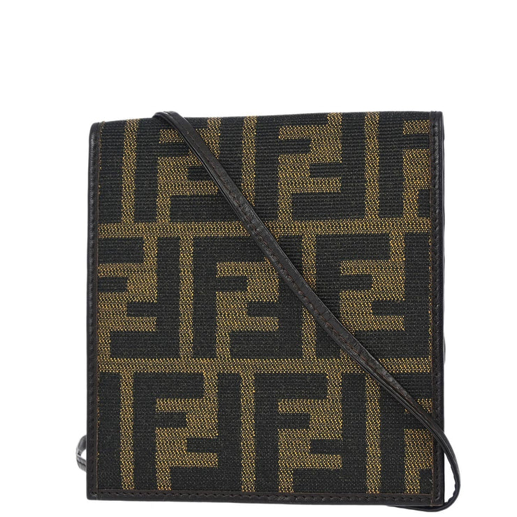 Fendi Zucca Pattern Shoulder Bag Wallet Purse Pochette Brown