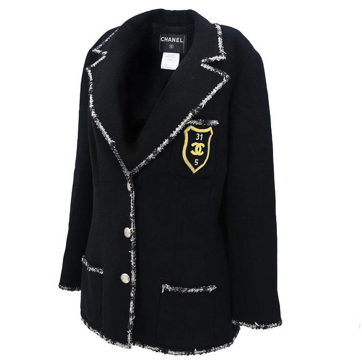 Chanel Emblem Single Breasted Jacket Black 05C #46