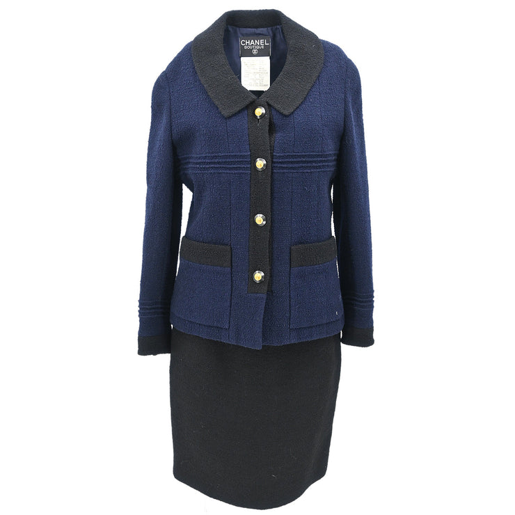 Chanel Setup Suit Jacket Skirt Navy 93A #42