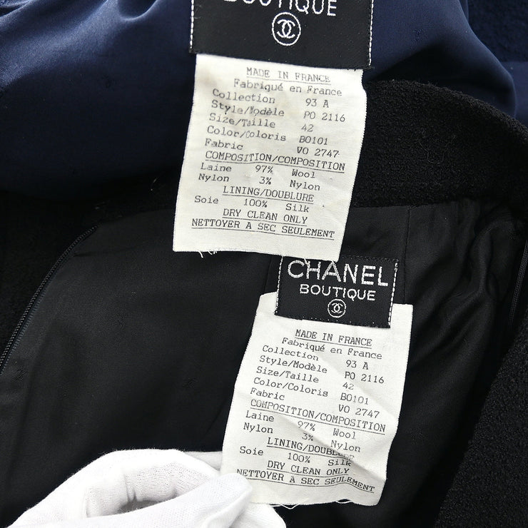 Chanel Setup Suit Jacket Skirt Navy 93A #42