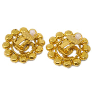 Chanel Gold Button Earrings Clip-On Rhinestone 93A