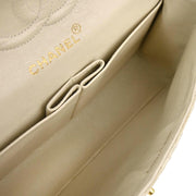 Chanel Ivory Linen Camellia Small Classic Double Flap Shoulder Bag