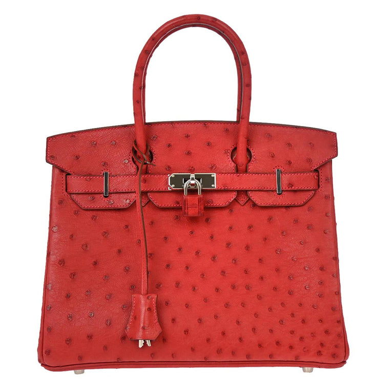 Hermes * Red Ostrich Birkin 30 Handbag