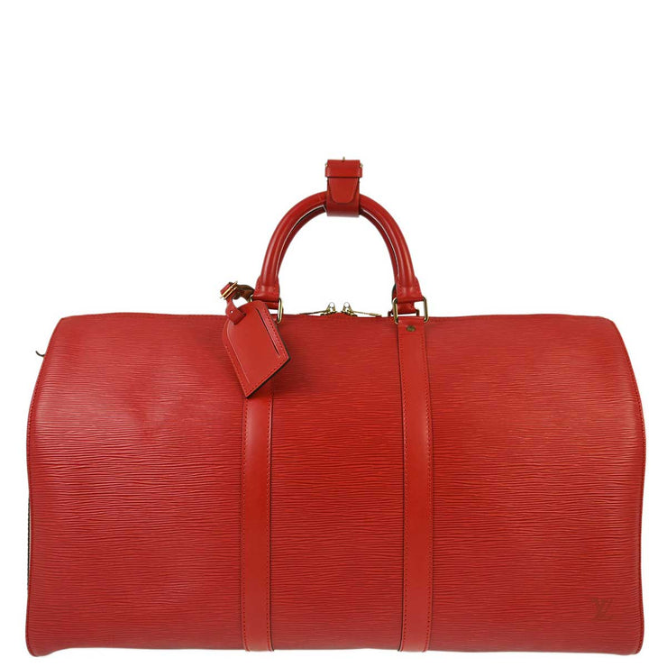 Louis Vuitton Red Epi Keepall 50 Travel Handbag M42967