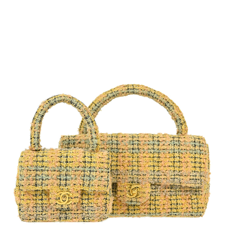 Chanel Yellow Tweed Classic Single Flap 2 in 1 Hand Bag Set