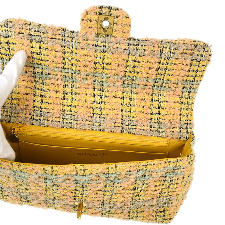 Chanel Yellow Tweed Classic Single Flap 2 in 1 Hand Bag Set