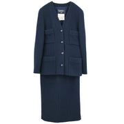 Chanel Setup Suit Jacket Skirt Navy 93P #36