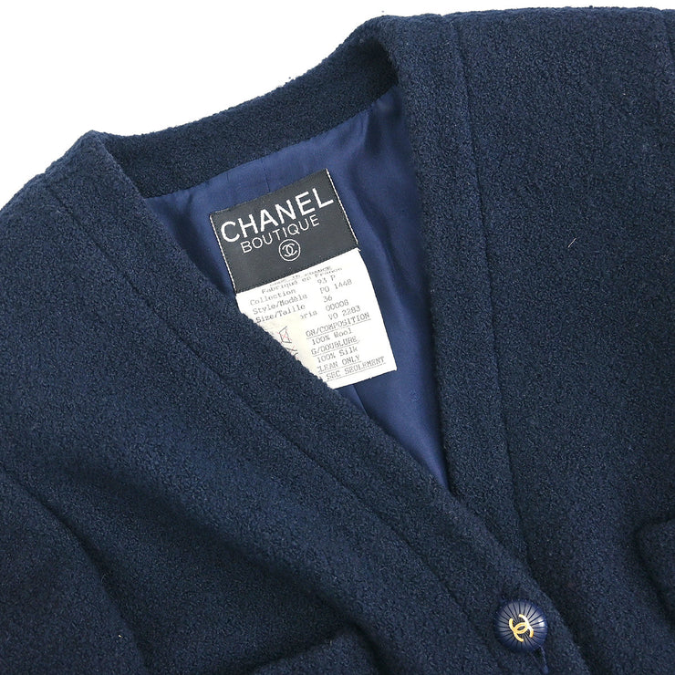 Chanel Setup Suit Jacket Skirt Navy 93P #36