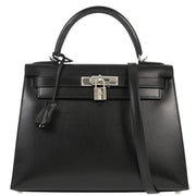 Hermes Black 2008 Box Calf Kelly 28 Sellier 2way Shoulder Handbag