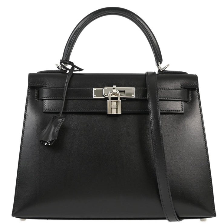 Hermes Black 2008 Box Calf Kelly 28 Sellier 2way Shoulder Handbag