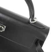 Hermes Black 2008 Box Calf Kelly 28 Sellier 2way Shoulder Handbag