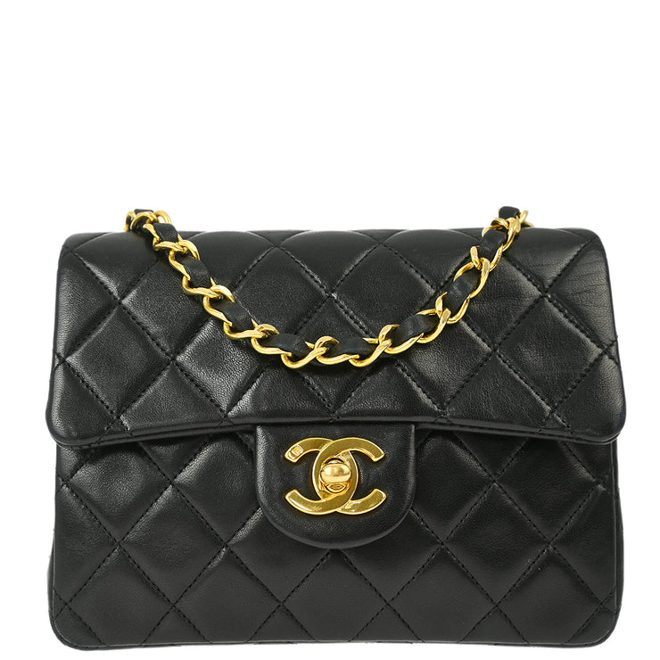 Chanel Black Lambskin Mini Classic Square Flap Shoulder Bag 17