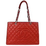 Chanel Red Caviar Grand Shopping Tote GST Chain Handbag