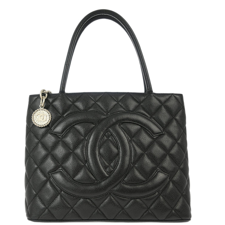 Chanel Black Caviar Medallion Tote Handbag