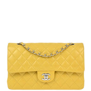 Chanel Yellow Lambskin Medium Classic Double Flap Shoulder Bag