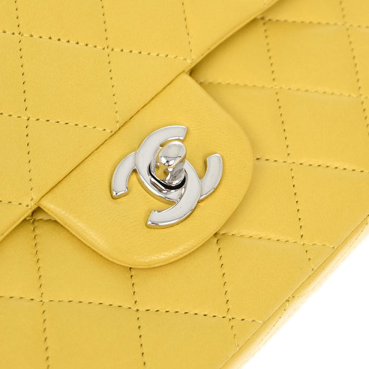 Chanel Yellow Lambskin Medium Classic Double Flap Shoulder Bag