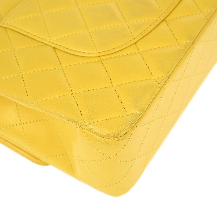 Chanel Yellow Lambskin Medium Classic Double Flap Shoulder Bag