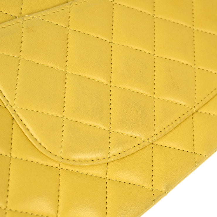 Chanel Yellow Lambskin Medium Classic Double Flap Shoulder Bag