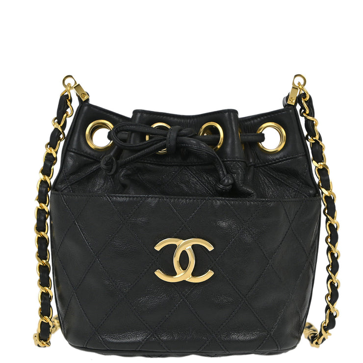 Chanel Black Lambskin Bucket Shoulder Bag