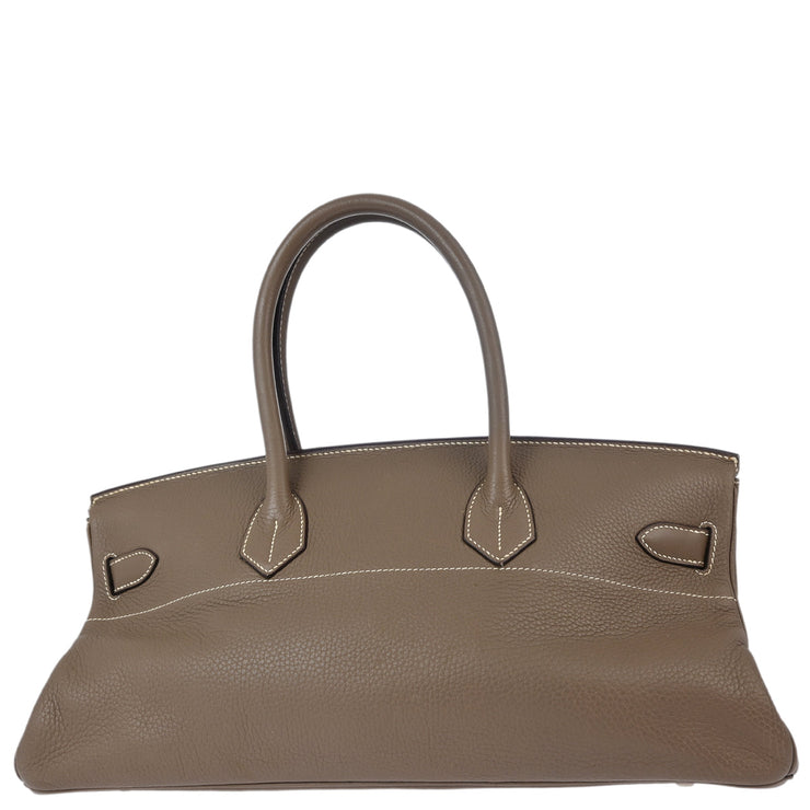 Hermes Etoupe Taurillon Clemence Shoulder Birkin Handbag