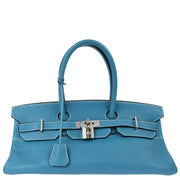 Hermes Blue Taurillon Clemence Shoulder Birkin Handbag