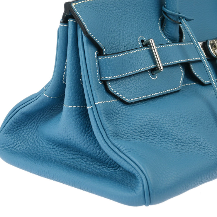 Hermes Blue Taurillon Clemence Shoulder Birkin Handbag