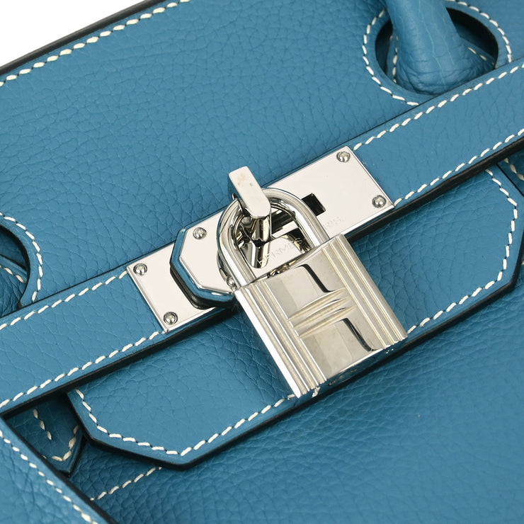 Hermes Blue Taurillon Clemence Shoulder Birkin Handbag