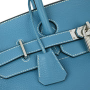 Hermes Blue Taurillon Clemence Shoulder Birkin Handbag