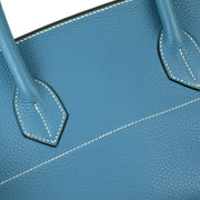 Hermes Blue Taurillon Clemence Shoulder Birkin Handbag