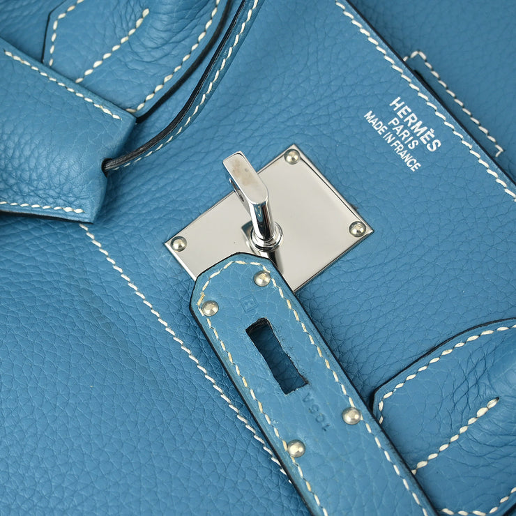 Hermes Blue Taurillon Clemence Shoulder Birkin Handbag