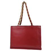 Chanel Red Lambskin Shoulder Tote Bag