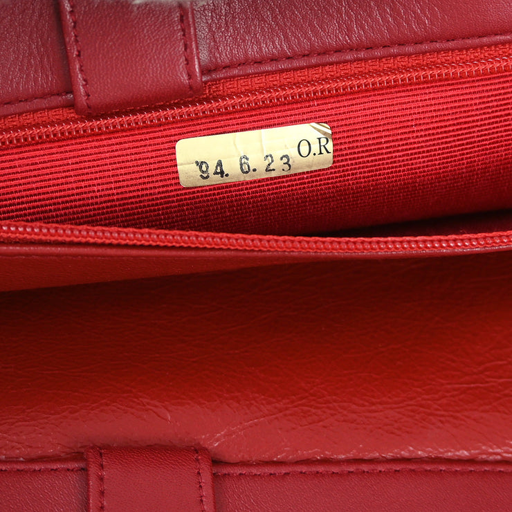 Chanel Red Lambskin Shoulder Tote Bag